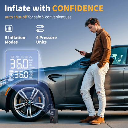 Cordless Tire Pump - Battery-Powered Automotive Inflator with Large Capacity Battery, Wireless Digital Screen, Enhanced Safety Features, Quick Inflate, Wirefree Use, Portable Pumps for Cars, Inflatables, Inflatables Users