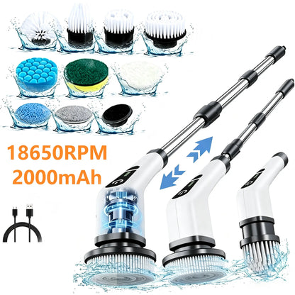 Cordless Electric Spin Scrubber – IPX7 Waterproof Power Cleaning Brush with 9 Replaceable Heads, 5-Speed Modes & Extendable Handle for Bathroom, Shower, Tile and Floor Cleaning