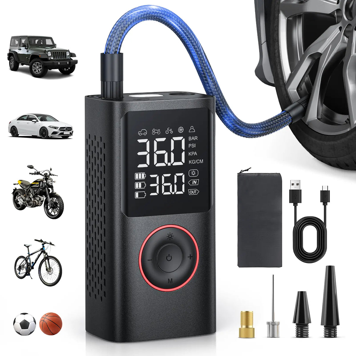 Cordless Tire Pump - Battery-Powered Automotive Inflator with Large Capacity Battery, Wireless Digital Screen, Enhanced Safety Features, Quick Inflate, Wirefree Use, Portable Pumps for Cars, Inflatables, Inflatables Users