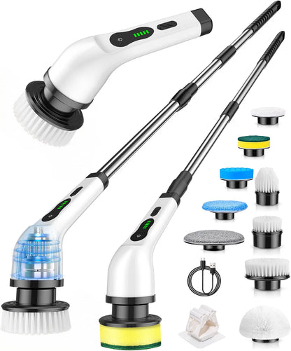 Cordless Electric Spin Scrubber – IPX7 Waterproof Power Cleaning Brush with 9 Replaceable Heads, 5-Speed Modes & Extendable Handle for Bathroom, Shower, Tile and Floor Cleaning