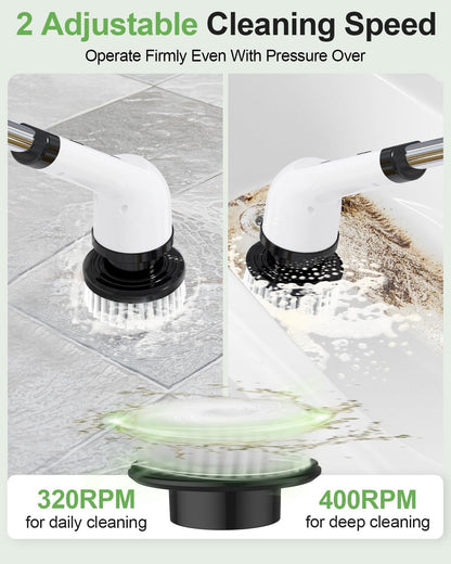 Cordless Electric Spin Scrubber – IPX7 Waterproof Power Cleaning Brush with 9 Replaceable Heads, 5-Speed Modes & Extendable Handle for Bathroom, Shower, Tile and Floor Cleaning
