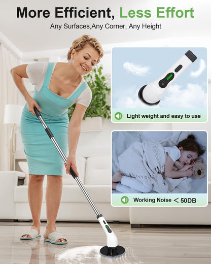 Cordless Electric Spin Scrubber – IPX7 Waterproof Power Cleaning Brush with 9 Replaceable Heads, 5-Speed Modes & Extendable Handle for Bathroom, Shower, Tile and Floor Cleaning