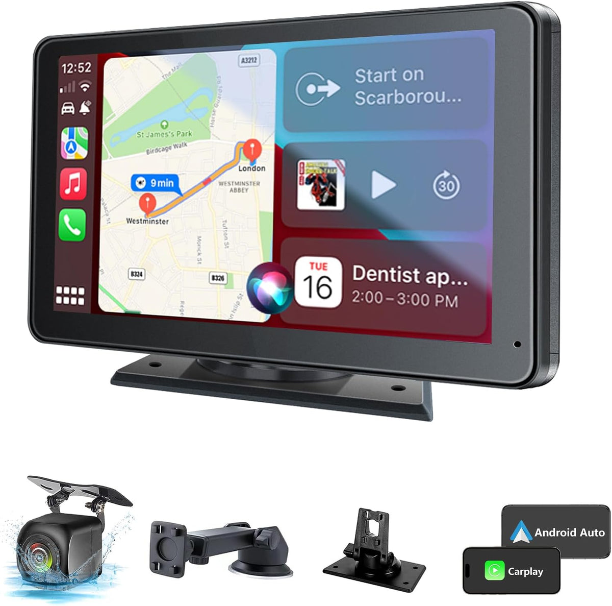2026 Upgraded Wireless CarPlay Adapter, 1080p App Mirroring, Android Auto Ready for Android & iPhone, Portable Media Player Monitor for Cars/RVs/Trucks, Car Accessories, Auto Accessories Interior