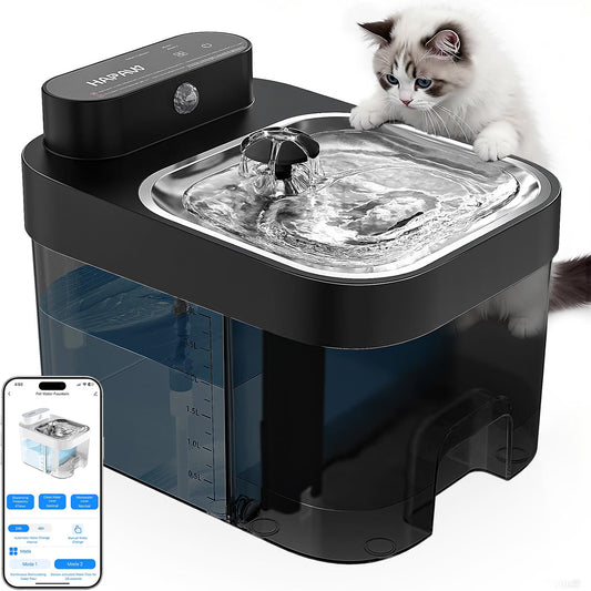 Smart Cat Water Fountain with Separate Clean & Wastewater Tanks, Filter-Free Design, 3L Clean Water + 1.35L Wastewater Tanks, 2 Water Flow Modes, Cordless with App Control for Multi-Cat Homes & Busy Cat Owners