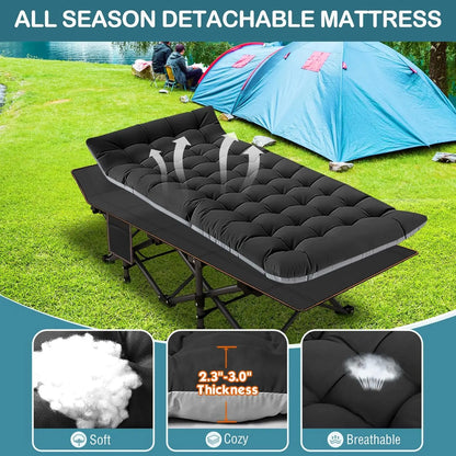 XXL Folding Camping Cot with Mattress & Carry Bag – Extra Large Heavy Duty Portable Bed for Camping, Travel, Guests & Indoor Sleeping