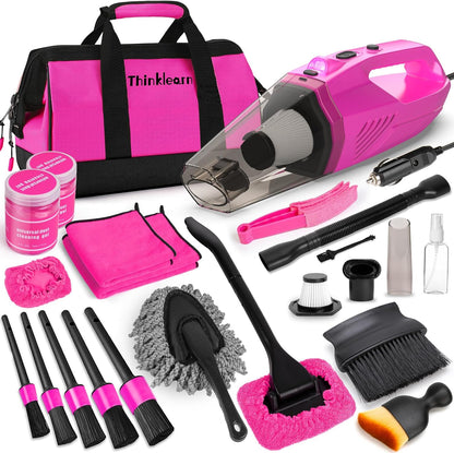 Car Interior Detailing Kit- 1 High-Power Vacuum Cleaner (8000Pa), 7 Cleaning Brushes, Microfiber Cloths, Surface Cleaner, LED Light, Storage Bag, Car Upkeep Tool Kit for Mom, Best Friend, Siste