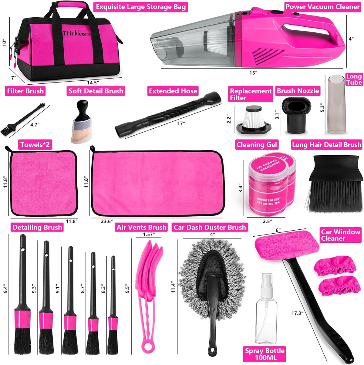 Car Interior Detailing Kit- 1 High-Power Vacuum Cleaner (8000Pa), 7 Cleaning Brushes, Microfiber Cloths, Surface Cleaner, LED Light, Storage Bag, Car Upkeep Tool Kit for Mom, Best Friend, Siste