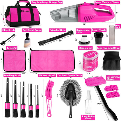 Car Interior Detailing Kit- 1 High-Power Vacuum Cleaner (8000Pa), 7 Cleaning Brushes, Microfiber Cloths, Surface Cleaner, LED Light, Storage Bag, Car Upkeep Tool Kit for Mom, Best Friend, Siste