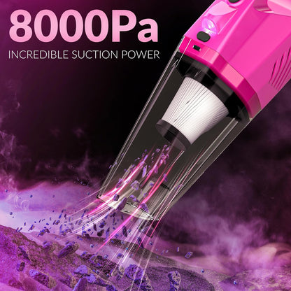 Car Interior Detailing Kit- 1 High-Power Vacuum Cleaner (8000Pa), 7 Cleaning Brushes, Microfiber Cloths, Surface Cleaner, LED Light, Storage Bag, Car Upkeep Tool Kit for Mom, Best Friend, Siste