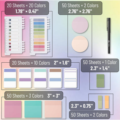 Mr. Pen Transparent Adhesive Sticky Note Set - 1000 Colorful Sheets with Adhesive Backing, Different Sizes, Productivity Essential Tool, Giftable Back to School Office Stationery Desk Accessory