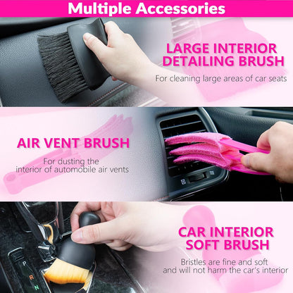 Car Interior Detailing Kit- 1 High-Power Vacuum Cleaner (8000Pa), 7 Cleaning Brushes, Microfiber Cloths, Surface Cleaner, LED Light, Storage Bag, Car Upkeep Tool Kit for Mom, Best Friend, Siste