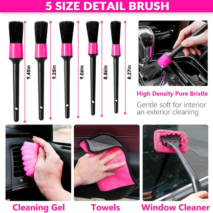 Car Interior Detailing Kit- 1 High-Power Vacuum Cleaner (8000Pa), 7 Cleaning Brushes, Microfiber Cloths, Surface Cleaner, LED Light, Storage Bag, Car Upkeep Tool Kit for Mom, Best Friend, Siste