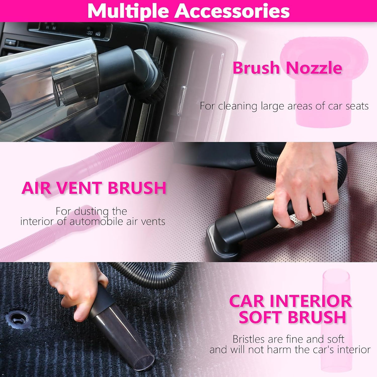 Car Interior Detailing Kit- 1 High-Power Vacuum Cleaner (8000Pa), 7 Cleaning Brushes, Microfiber Cloths, Surface Cleaner, LED Light, Storage Bag, Car Upkeep Tool Kit for Mom, Best Friend, Siste