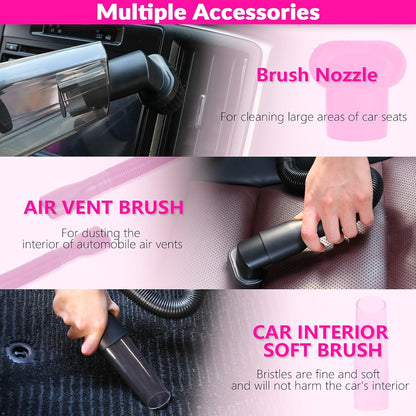 Car Interior Detailing Kit- 1 High-Power Vacuum Cleaner (8000Pa), 7 Cleaning Brushes, Microfiber Cloths, Surface Cleaner, LED Light, Storage Bag, Car Upkeep Tool Kit for Mom, Best Friend, Siste