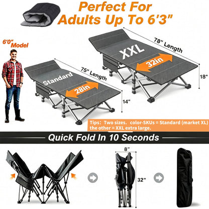 XXL Folding Camping Cot with Mattress & Carry Bag – Extra Large Heavy Duty Portable Bed for Camping, Travel, Guests & Indoor Sleeping