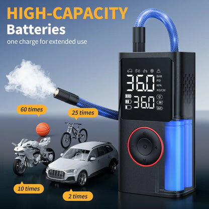 Cordless Tire Pump - Battery-Powered Automotive Inflator with Large Capacity Battery, Wireless Digital Screen, Enhanced Safety Features, Quick Inflate, Wirefree Use, Portable Pumps for Cars, Inflatables, Inflatables Users