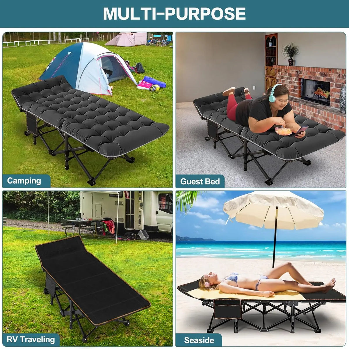 XXL Folding Camping Cot with Mattress & Carry Bag – Extra Large Heavy Duty Portable Bed for Camping, Travel, Guests & Indoor Sleeping