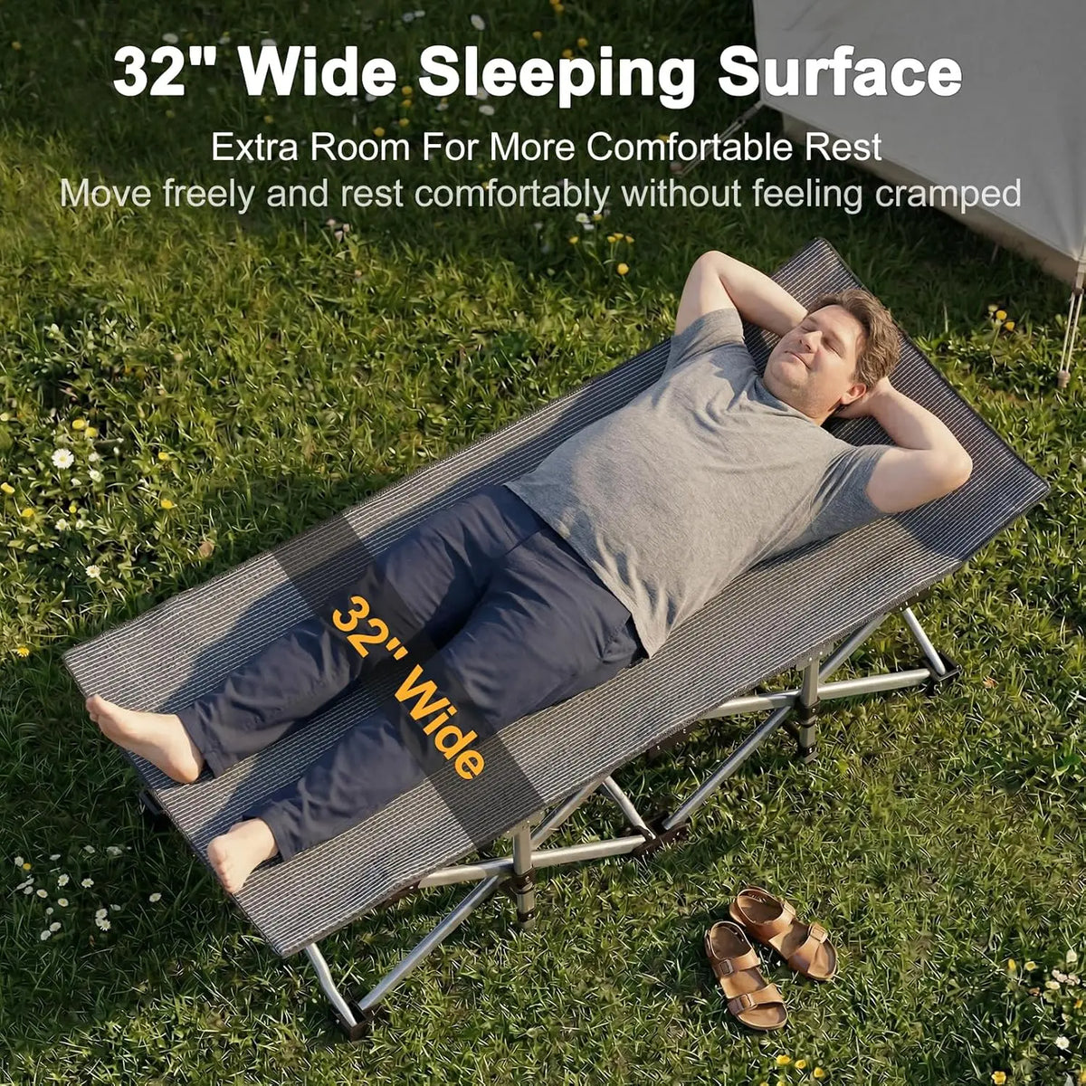 XXL Folding Camping Cot with Mattress & Carry Bag – Extra Large Heavy Duty Portable Bed for Camping, Travel, Guests & Indoor Sleeping