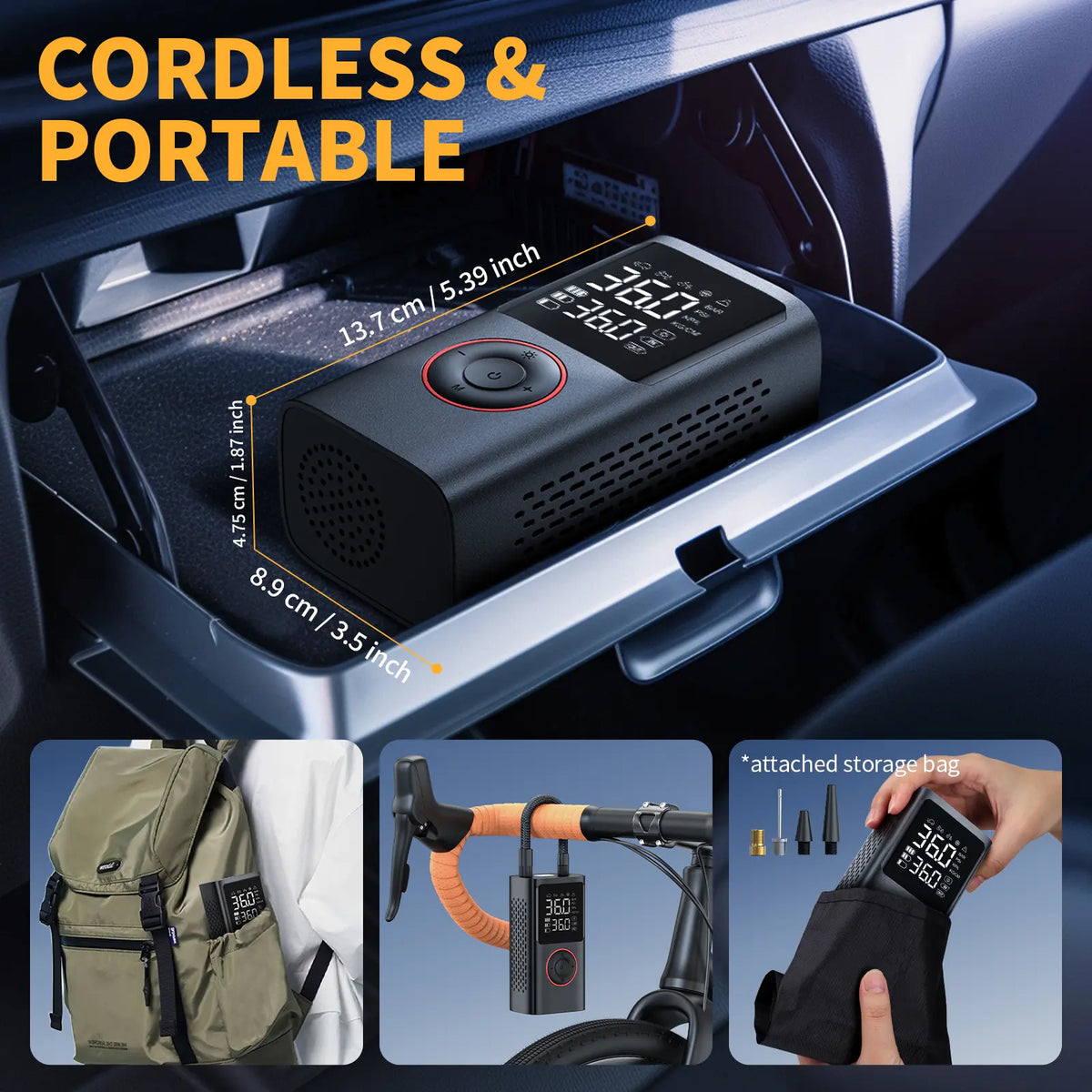 Cordless Tire Pump - Battery-Powered Automotive Inflator with Large Capacity Battery, Wireless Digital Screen, Enhanced Safety Features, Quick Inflate, Wirefree Use, Portable Pumps for Cars, Inflatables, Inflatables Users