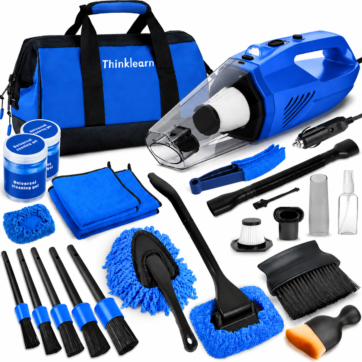 Car Interior Detailing Kit- 1 High-Power Vacuum Cleaner (8000Pa), 7 Cleaning Brushes, Microfiber Cloths, Surface Cleaner, LED Light, Storage Bag, Car Upkeep Tool Kit for Mom, Best Friend, Siste