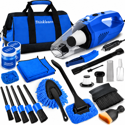 Car Interior Detailing Kit- 1 High-Power Vacuum Cleaner (8000Pa), 7 Cleaning Brushes, Microfiber Cloths, Surface Cleaner, LED Light, Storage Bag, Car Upkeep Tool Kit for Mom, Best Friend, Siste