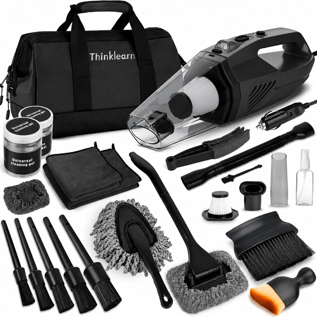 Car Interior Detailing Kit- 1 High-Power Vacuum Cleaner (8000Pa), 7 Cleaning Brushes, Microfiber Cloths, Surface Cleaner, LED Light, Storage Bag, Car Upkeep Tool Kit for Mom, Best Friend, Siste