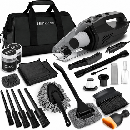 Car Interior Detailing Kit- 1 High-Power Vacuum Cleaner (8000Pa), 7 Cleaning Brushes, Microfiber Cloths, Surface Cleaner, LED Light, Storage Bag, Car Upkeep Tool Kit for Mom, Best Friend, Siste