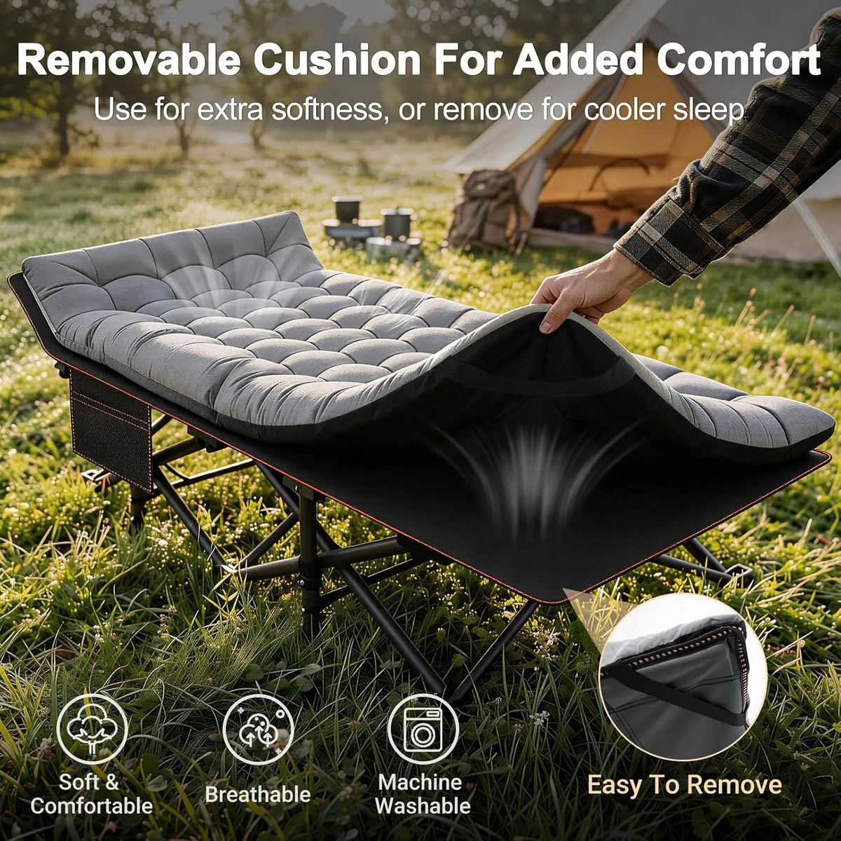 XXL Folding Camping Cot with Mattress & Carry Bag – Extra Large Heavy Duty Portable Bed for Camping, Travel, Guests & Indoor Sleeping